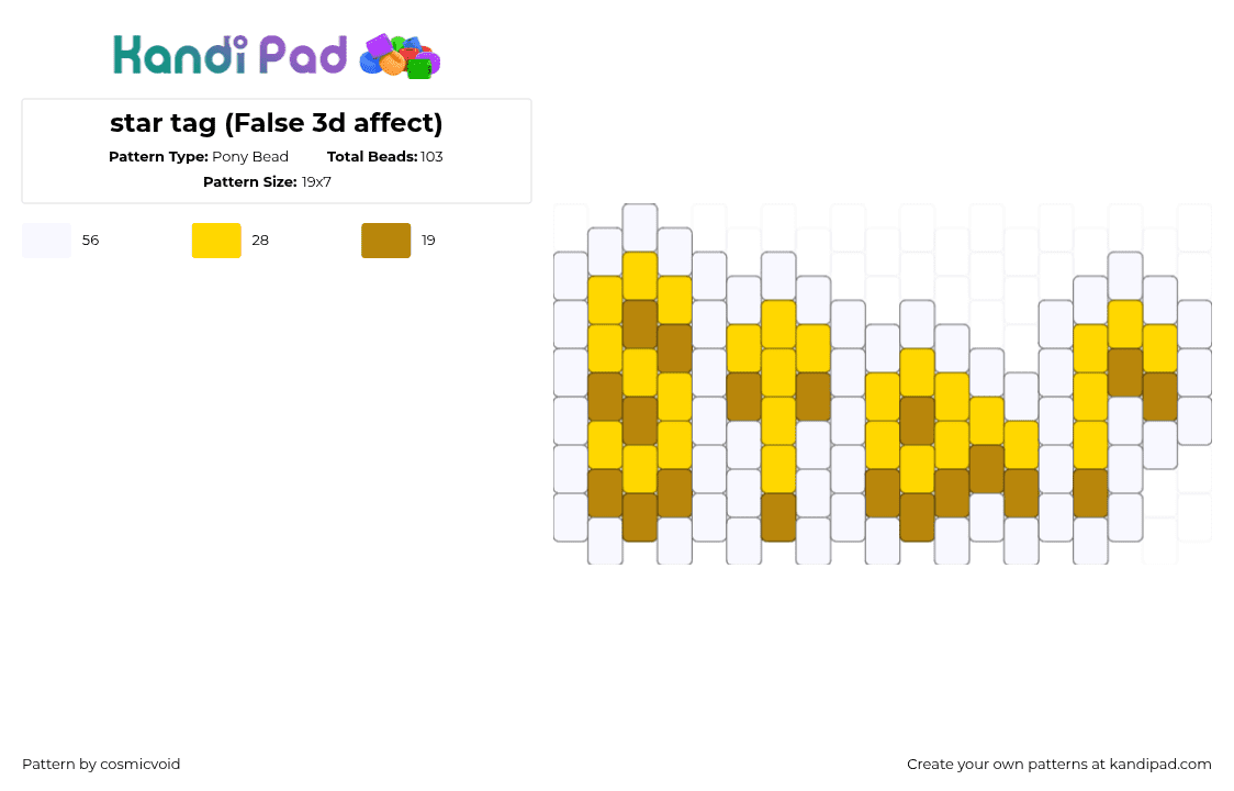 star tag (False 3d affect) - Pony Bead Pattern by cosmicvoid on Kandi Pad - yellow,gold