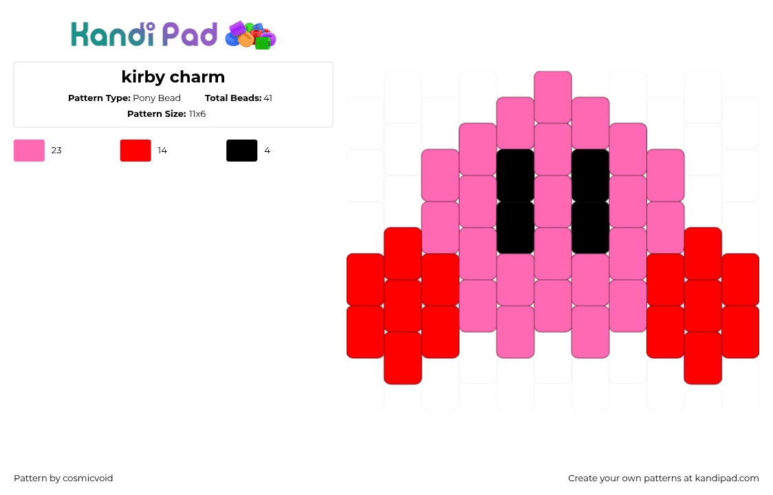 kirby charm - Pony Bead Pattern by cosmicvoid on Kandi Pad - kirby,nintendo,simple,character,video game,pink