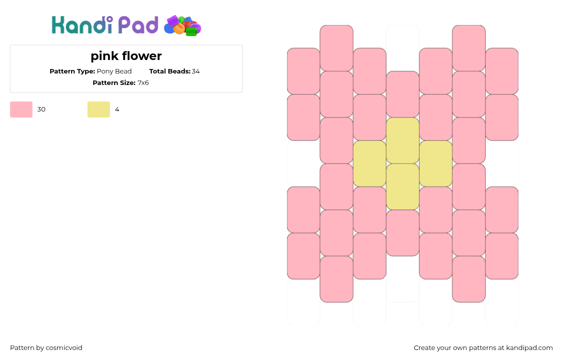 pink flower - Pony Bead Pattern by cosmicvoid on Kandi Pad - flower,simple,charm,pink