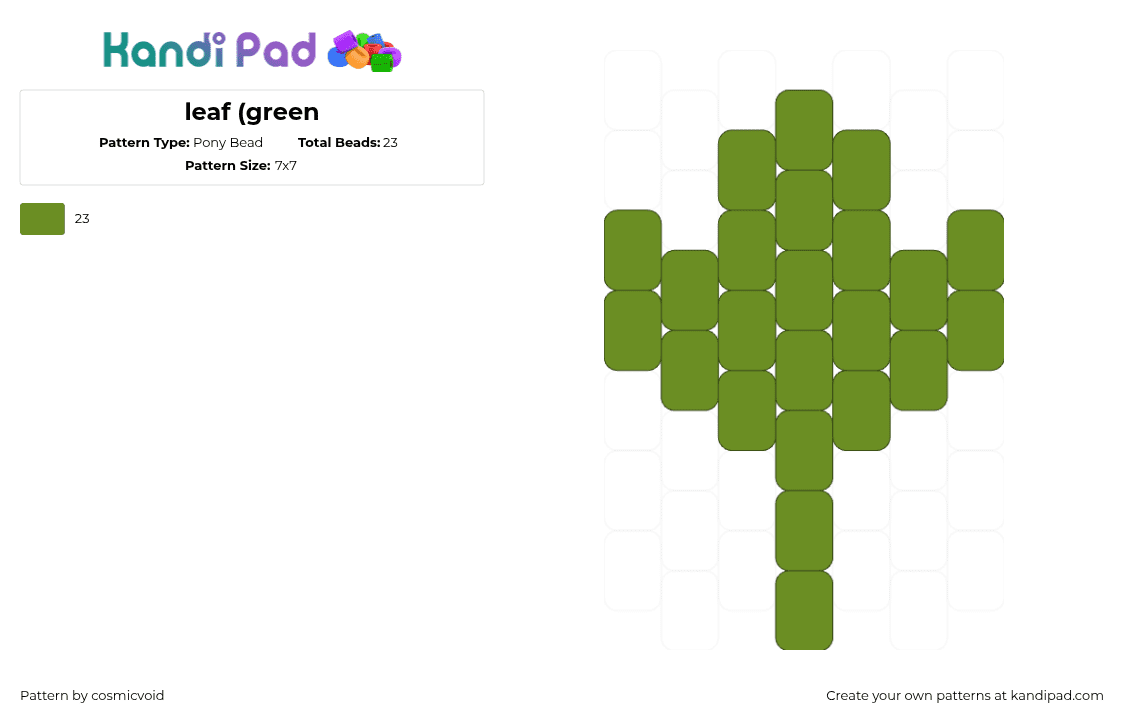 leaf (green - Pony Bead Pattern by cosmicvoid on Kandi Pad - autumn, charm, fall, green, leaf, nature