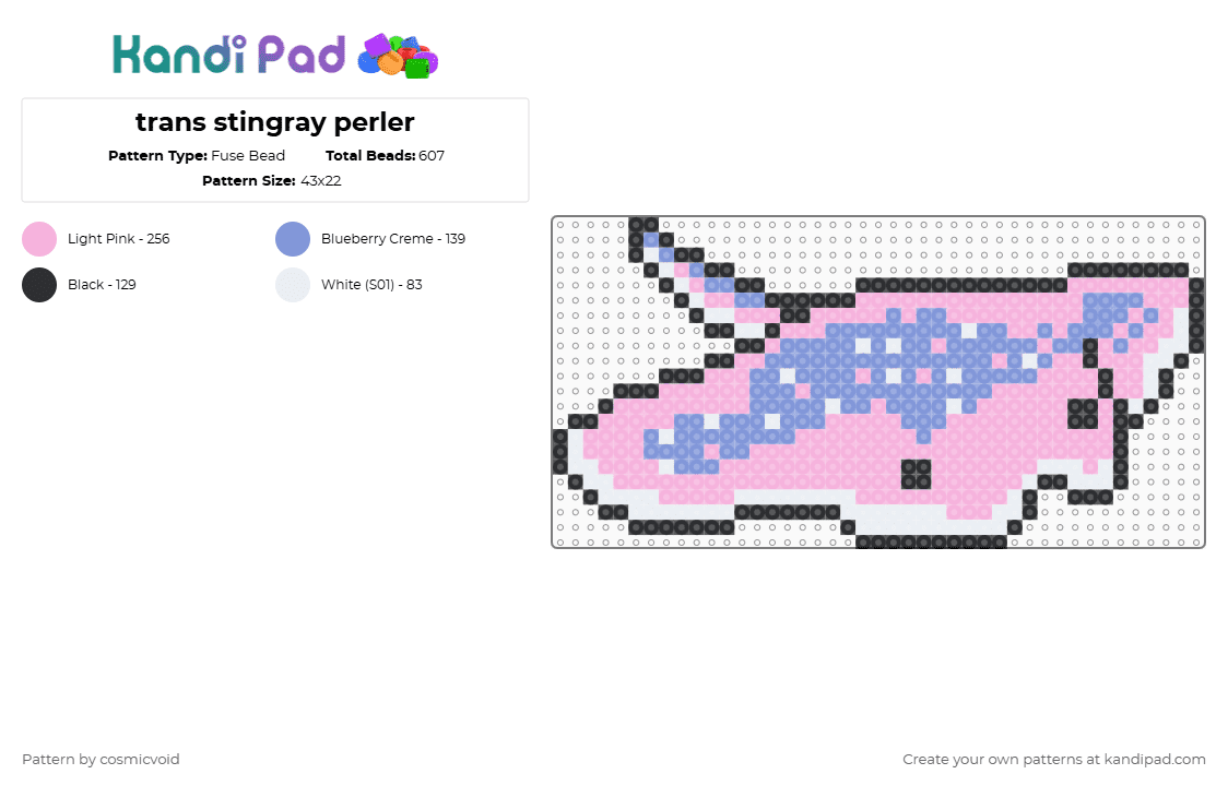 trans stingray perler - Fuse Bead Pattern by cosmicvoid on Kandi Pad - pink,light blue
