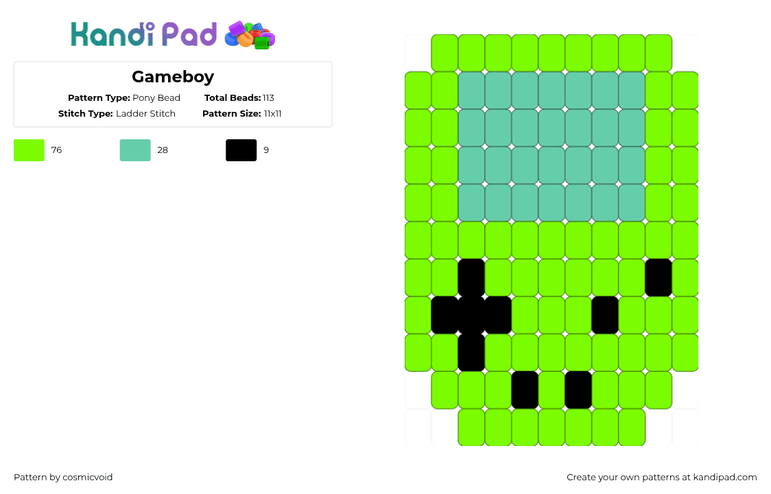 Gameboy - Pony Bead Pattern by cosmicvoid on Kandi Pad - green,teal