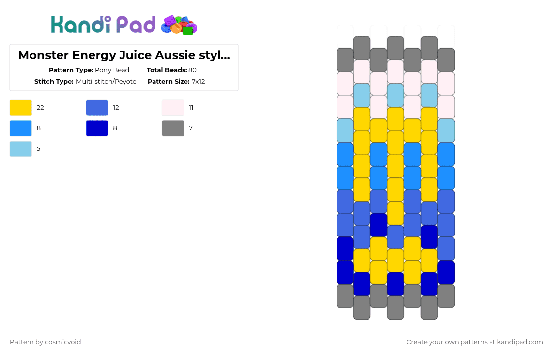 Monster Energy Juice Aussie style lemonade - Pony Bead Pattern by cosmicvoid on Kandi Pad - gray,yellow,light blue