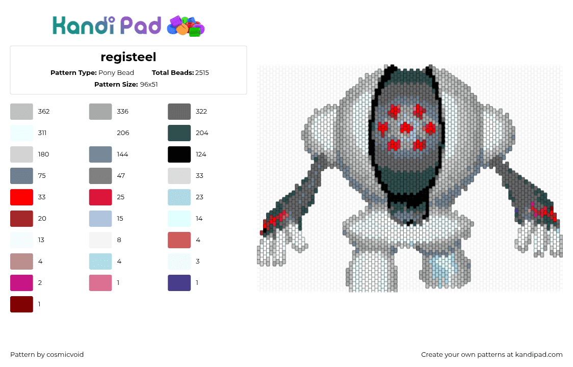 registeel - Pony Bead Pattern by cosmicvoid on Kandi Pad - 