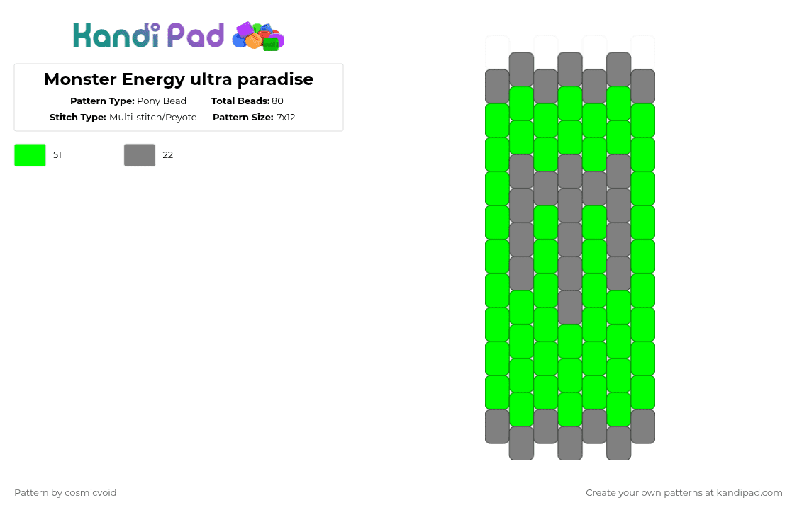 Monster Energy ultra paradise - Pony Bead Pattern by cosmicvoid on Kandi Pad - gray,green