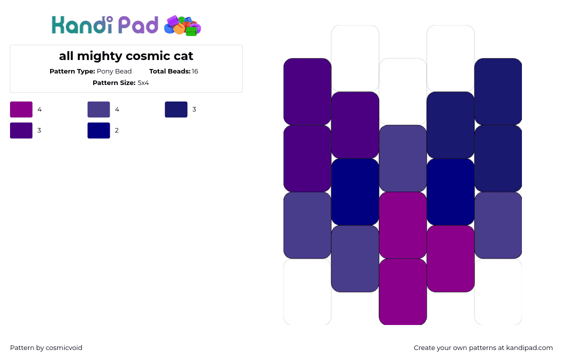 all mighty cosmic cat - Pony Bead Pattern by cosmicvoid on Kandi Pad - cat,kitty,animal,charm,simple,purple