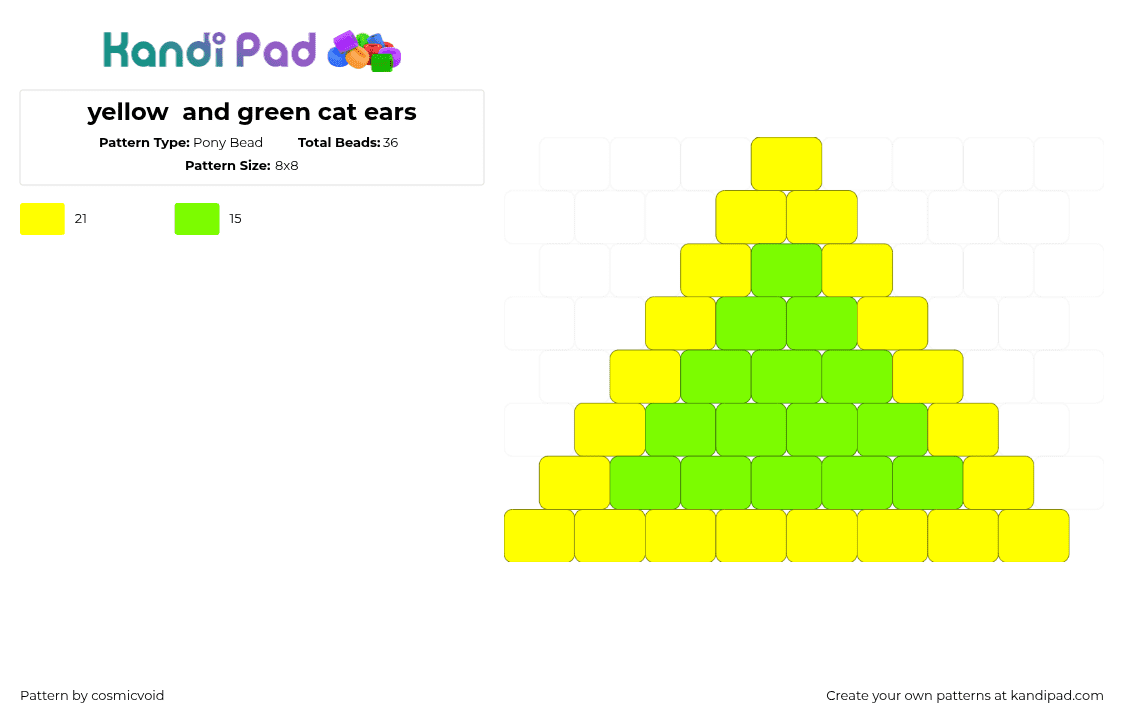 yellow  and green cat ears - Pony Bead Pattern by cosmicvoid on Kandi Pad - yellow,green