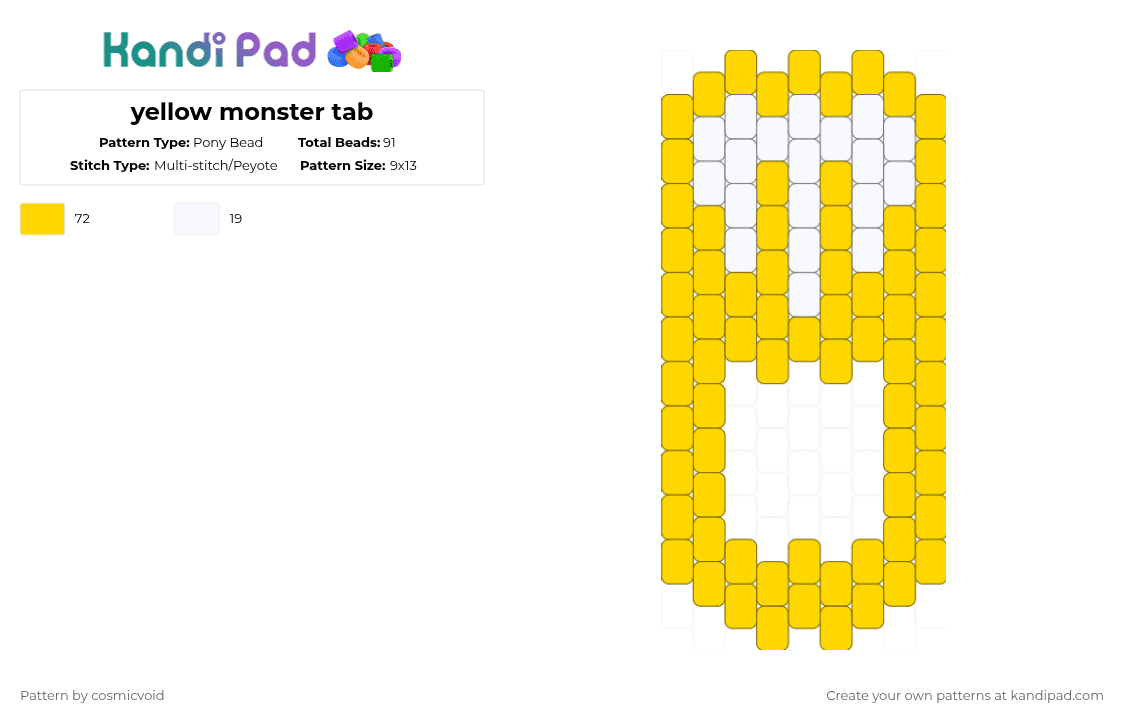 yellow monster tab - Pony Bead Pattern by cosmicvoid on Kandi Pad - yellow