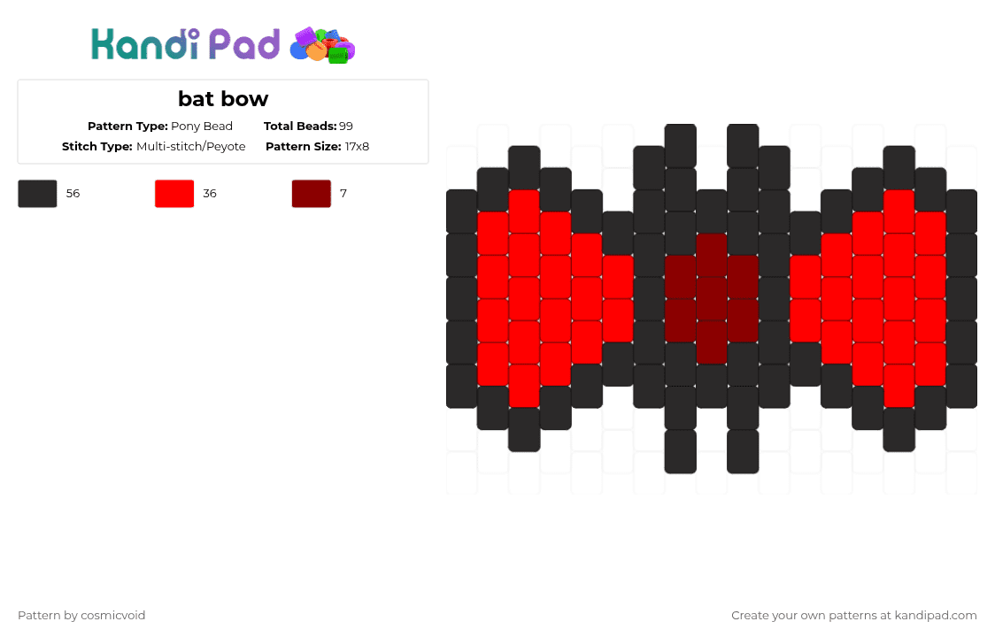 bat bow - Pony Bead Pattern by cosmicvoid on Kandi Pad - 
