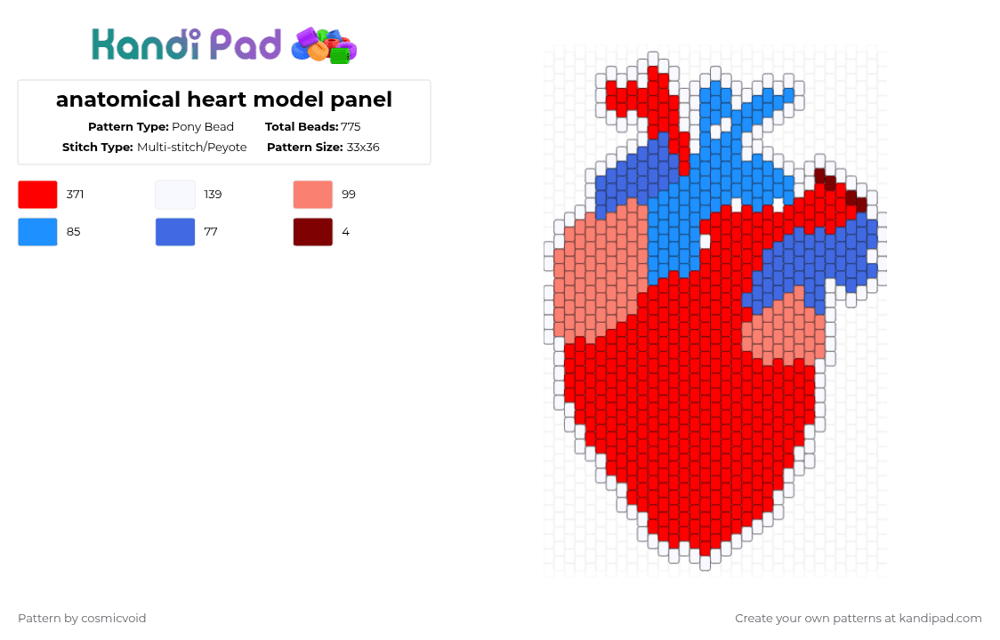 anatomical heart model panel - Pony Bead Pattern by cosmicvoid on Kandi Pad - red