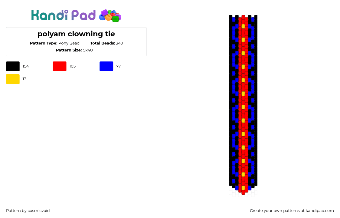polyam clowning tie - Pony Bead Pattern by cosmicvoid on Kandi Pad - polyamorous,necktie,tie,clothing,pride,purple,red
