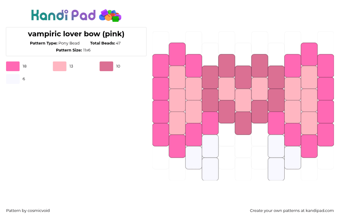 vampiric lover bow (pink) - Pony Bead Pattern by cosmicvoid on Kandi Pad - 