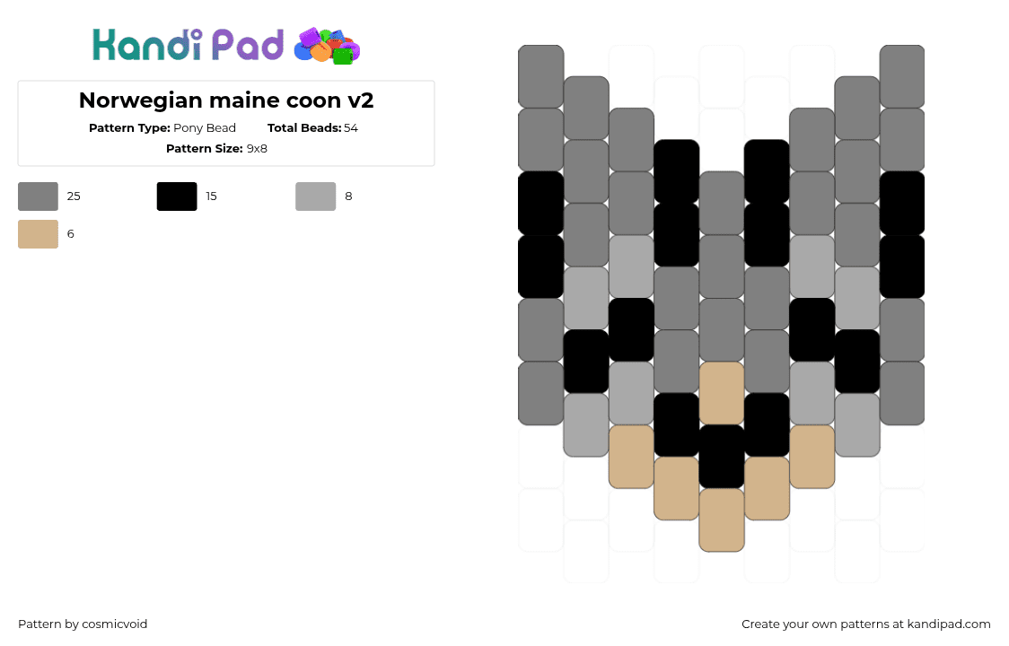 Norwegian maine coon v2 - Pony Bead Pattern by cosmicvoid on Kandi Pad - beige,gray