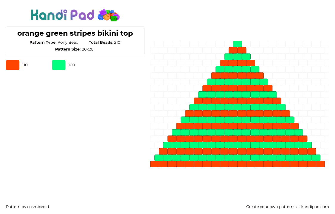 orange green stripes bikini top - Pony Bead Pattern by cosmicvoid on Kandi Pad - 