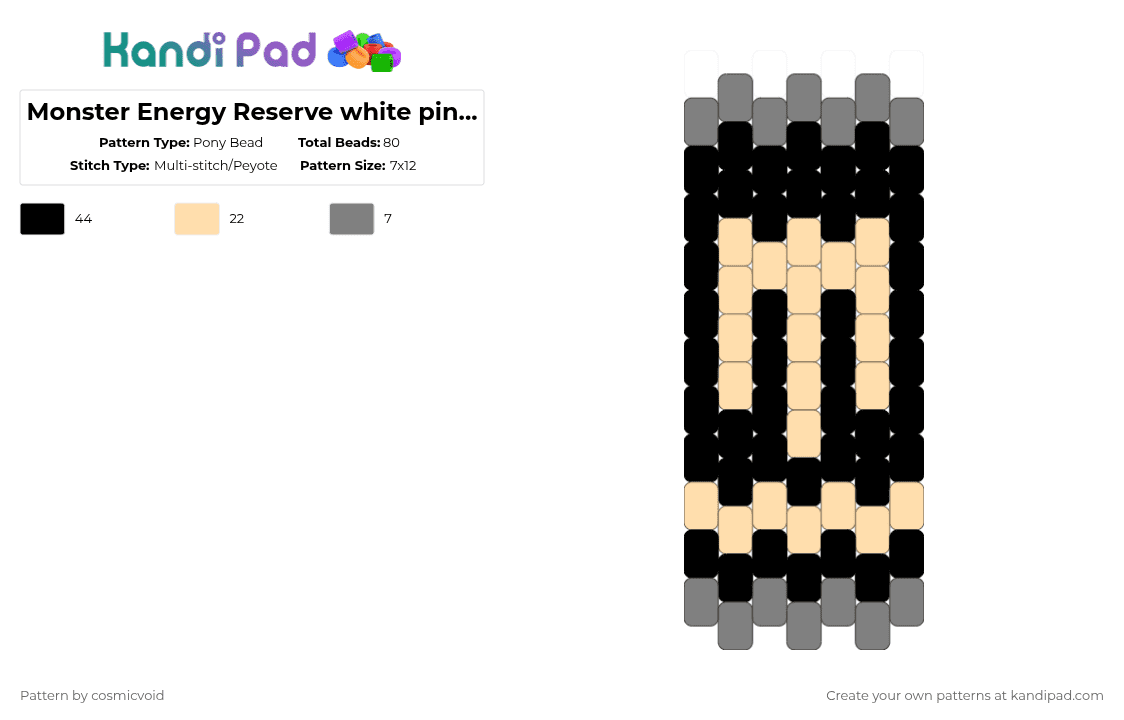 Monster Energy Reserve white pineapple - Pony Bead Pattern by cosmicvoid on Kandi Pad - gray,beige