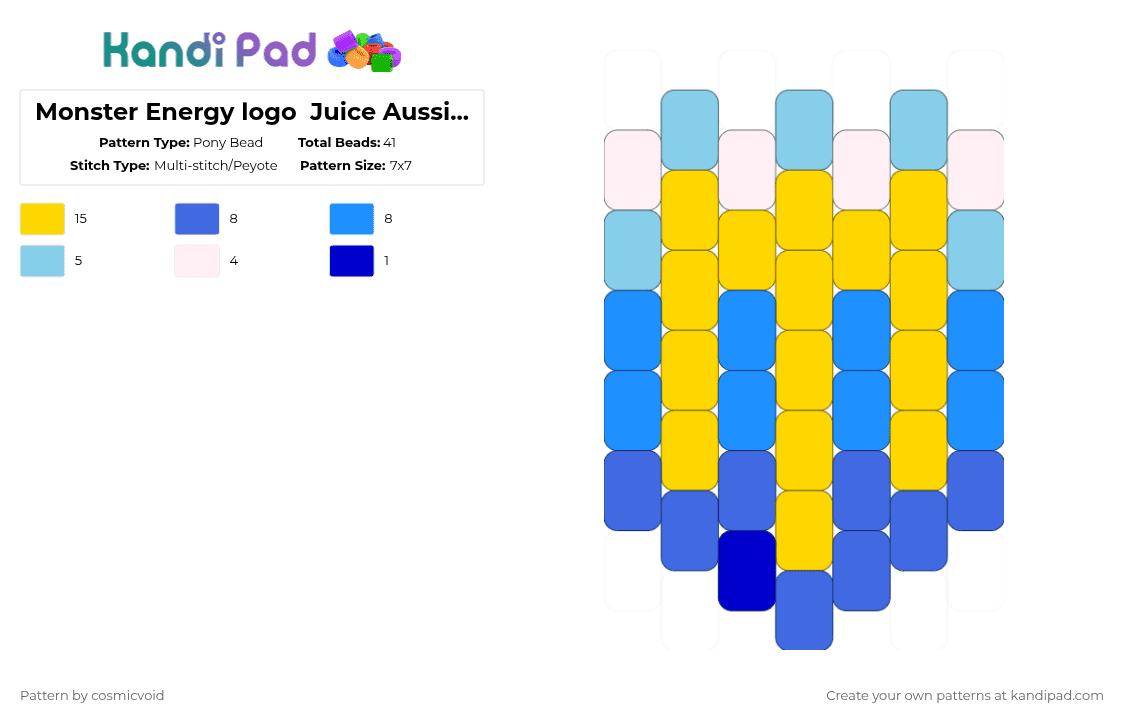 Monster Energy logo  Juice Aussie style lemonade - Pony Bead Pattern by cosmicvoid on Kandi Pad - yellow,light blue