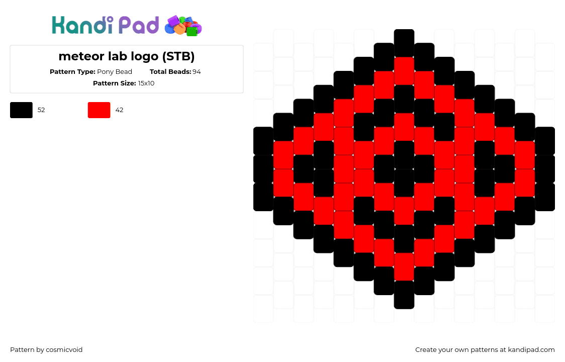 meteor lab logo (STB) - Pony Bead Pattern by cosmicvoid on Kandi Pad - meteor lab,sakuras toy box,logo,charm,red,black