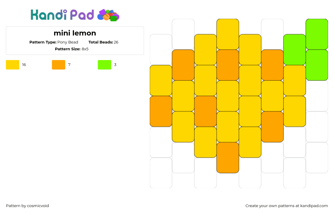 mini lemon - Pony Bead Pattern by cosmicvoid on Kandi Pad - lemon,citrus,fruit,food,charm,yellow,orange