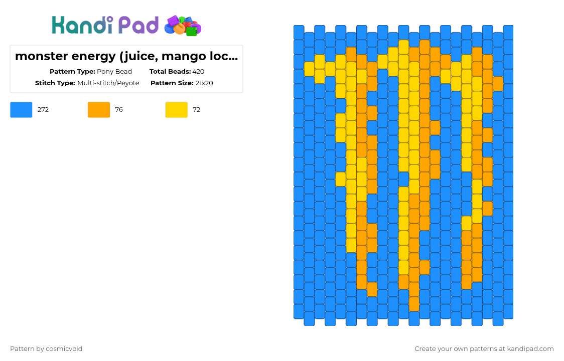 monster energy (juice, mango loco) logo bag - Pony Bead Pattern by cosmicvoid on Kandi Pad - light blue