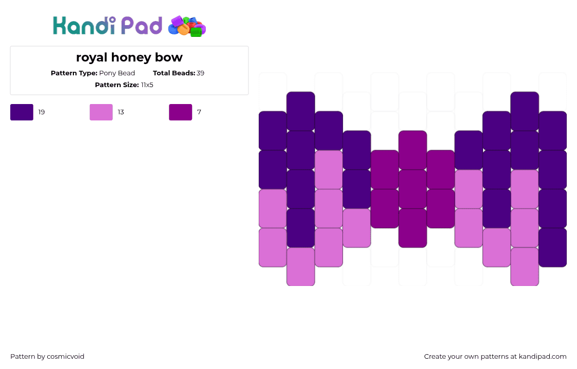 royal honey bow - Pony Bead Pattern by cosmicvoid on Kandi Pad - pink,purple