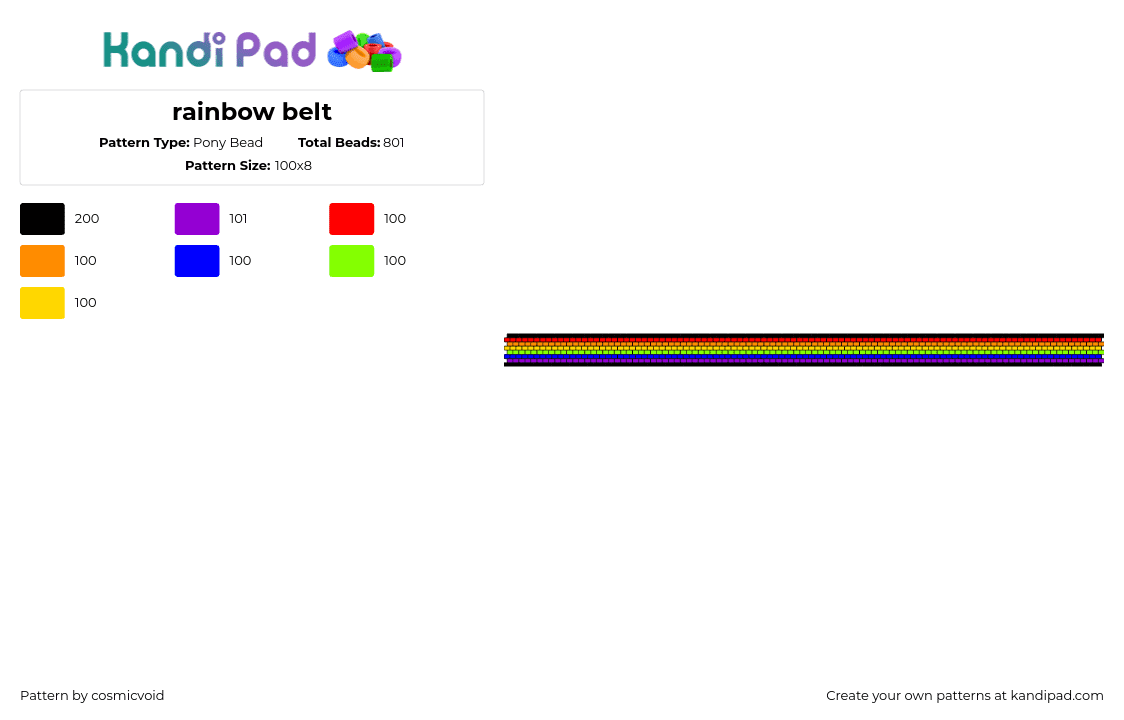 rainbow belt - Pony Bead Pattern by cosmicvoid on Kandi Pad - rainbow,belt,clothing,colorful