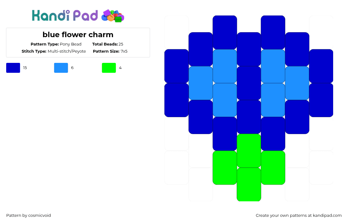 blue flower charm - Pony Bead Pattern by cosmicvoid on Kandi Pad - purple