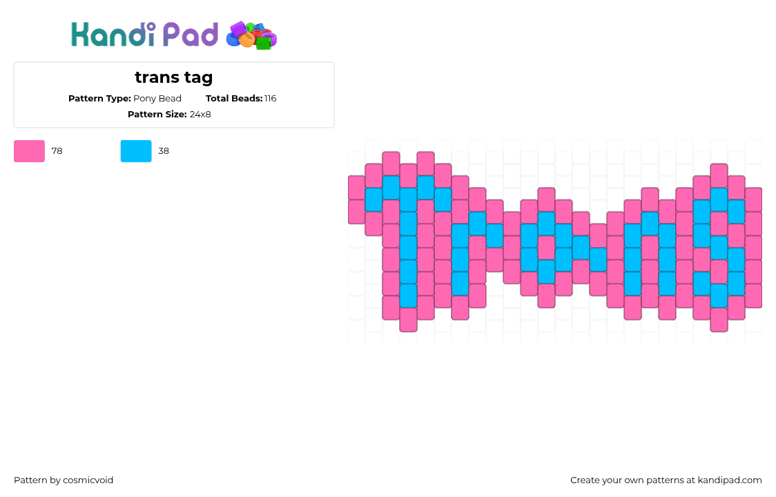 trans tag - Pony Bead Pattern by cosmicvoid on Kandi Pad - light blue,pink