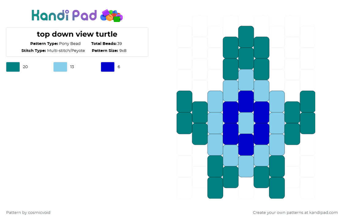 top down view turtle - Pony Bead Pattern by cosmicvoid on Kandi Pad - light blue, teal