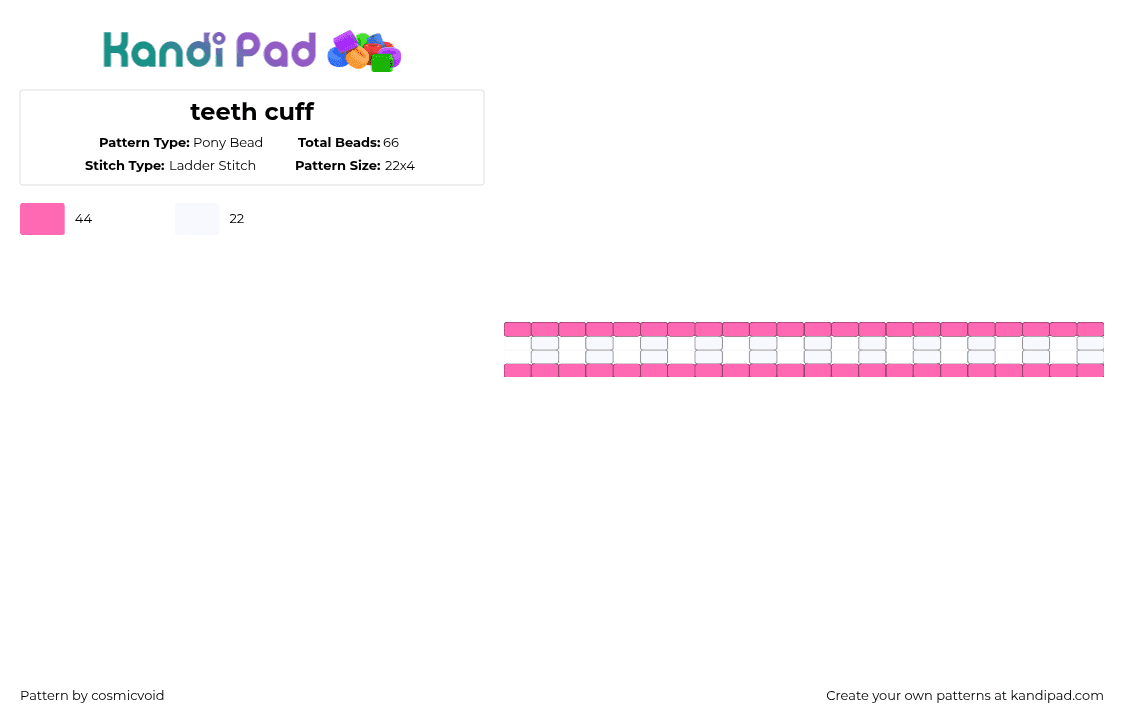 teeth cuff - Pony Bead Pattern by cosmicvoid on Kandi Pad - pink, white
