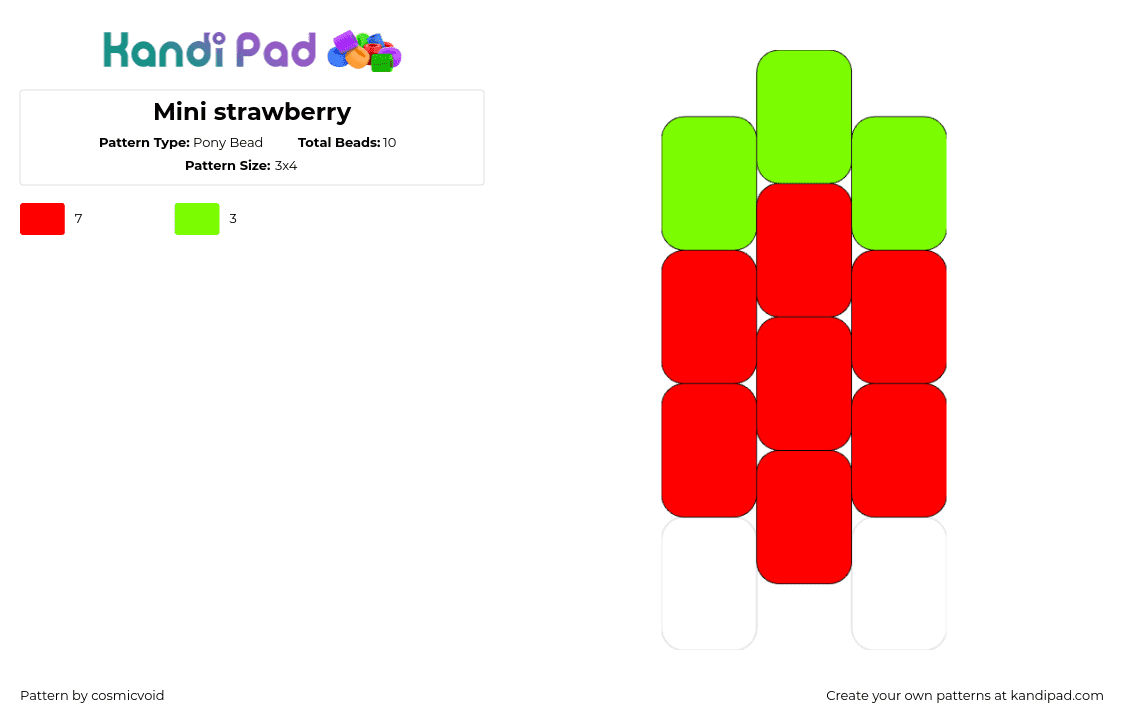 Mini strawberry - Pony Bead Pattern by cosmicvoid on Kandi Pad - strawberry,fruit,charm,simple,cute,food,summer,keychain,red,green