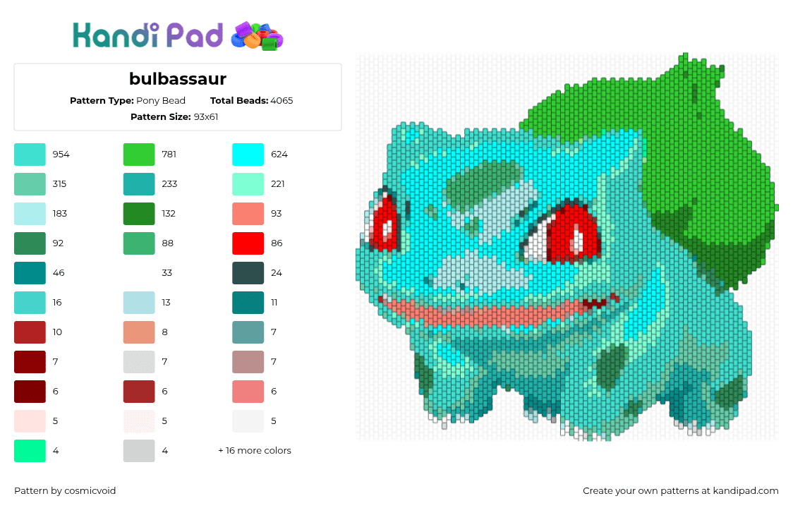 bulbassaur - Pony Bead Pattern by cosmicvoid on Kandi Pad - 