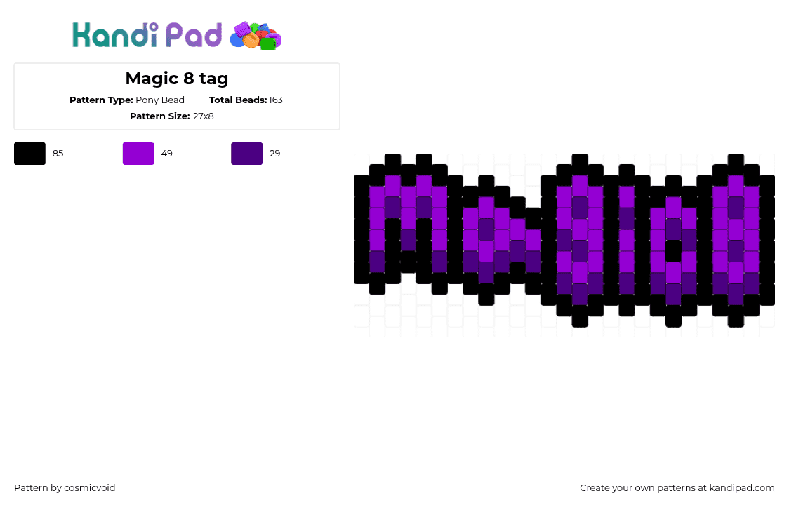 Magic 8 tag - Pony Bead Pattern by cosmicvoid on Kandi Pad - purple,black