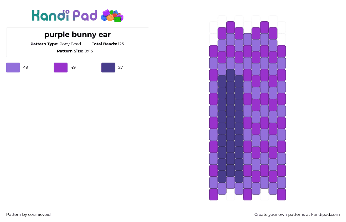 purple bunny ear - Pony Bead Pattern by cosmicvoid on Kandi Pad - purple