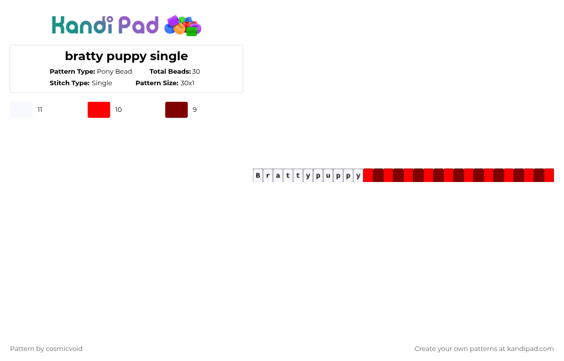 bratty puppy single - Pony Bead Pattern by cosmicvoid on Kandi Pad - red,brown
