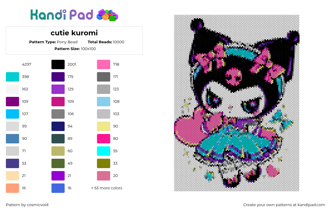 cutie kuromi - Pony Bead Pattern by cosmicvoid on Kandi Pad - 