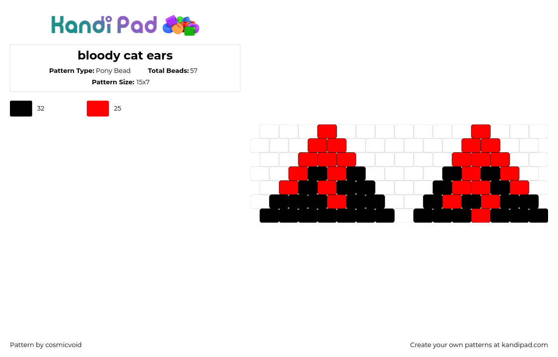 bloody cat ears - Pony Bead Pattern by cosmicvoid on Kandi Pad - ears,bloody,cat,spooky,black,red