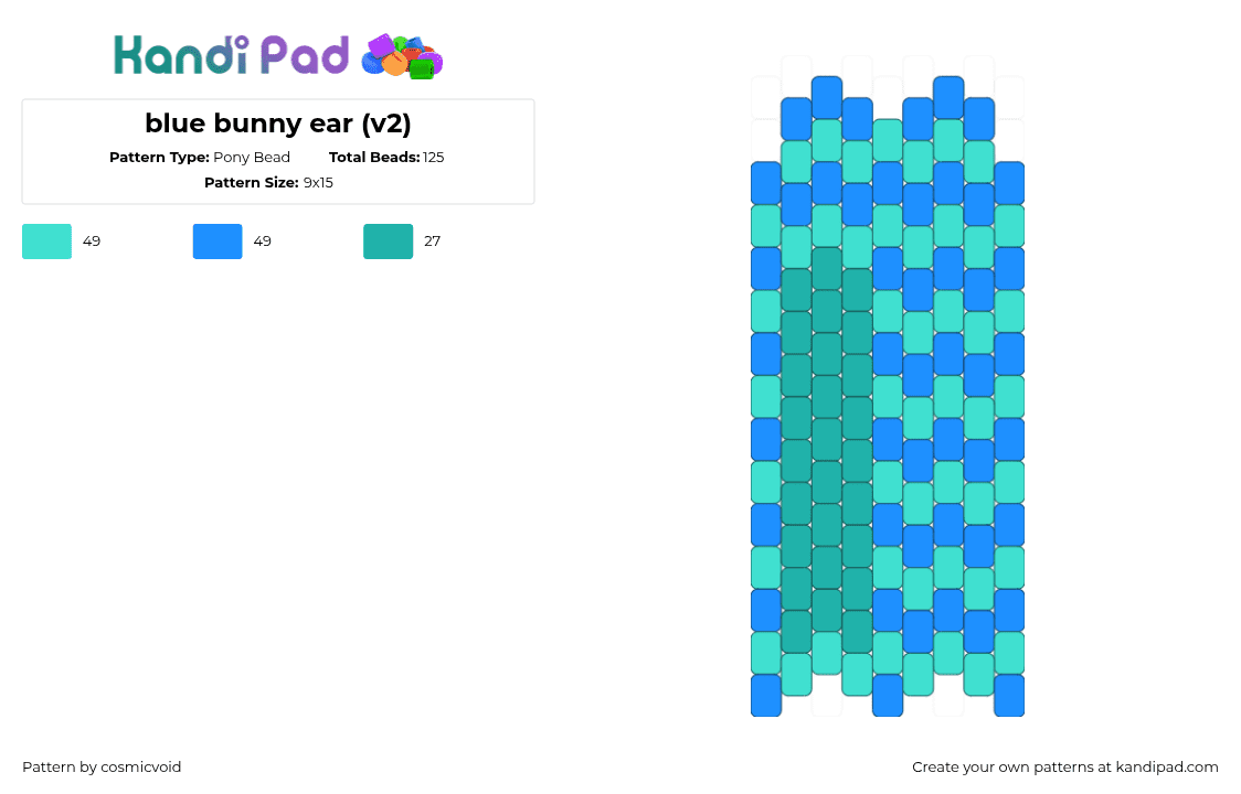 blue bunny ear (v2) - Pony Bead Pattern by cosmicvoid on Kandi Pad - light blue
