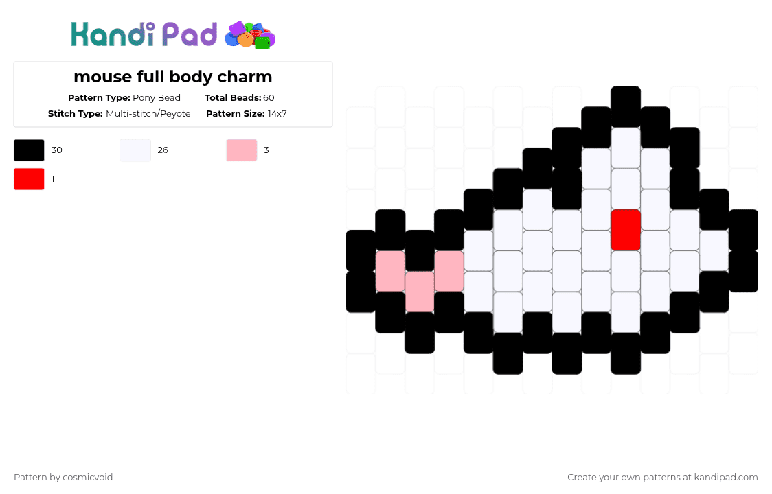 mouse full body charm - Pony Bead Pattern by cosmicvoid on Kandi Pad - white,pink,cotdpets