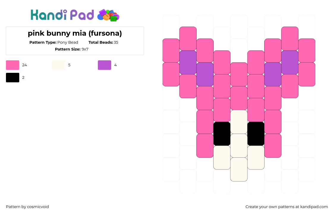 pink bunny mia (fursona) - Pony Bead Pattern by cosmicvoid on Kandi Pad - bunny,fursona,simple,charm,pink