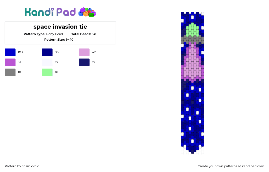 space invasion tie - Pony Bead Pattern by cosmicvoid on Kandi Pad - 