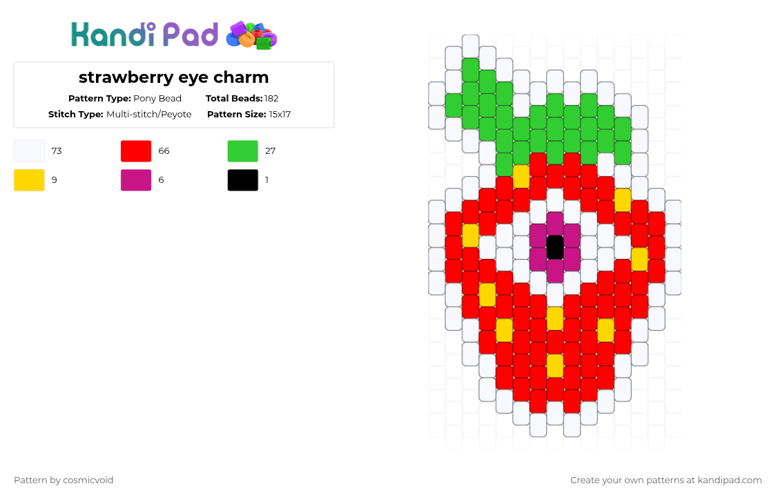 strawberry eye charm - Pony Bead Pattern by cosmicvoid on Kandi Pad - cyclops,strawberry,fruit,charm,food,red,green