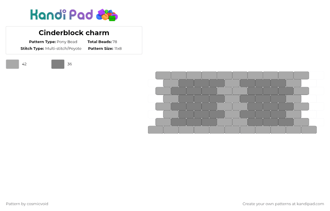 Cinderblock charm - Pony Bead Pattern by cosmicvoid on Kandi Pad - beige,gray