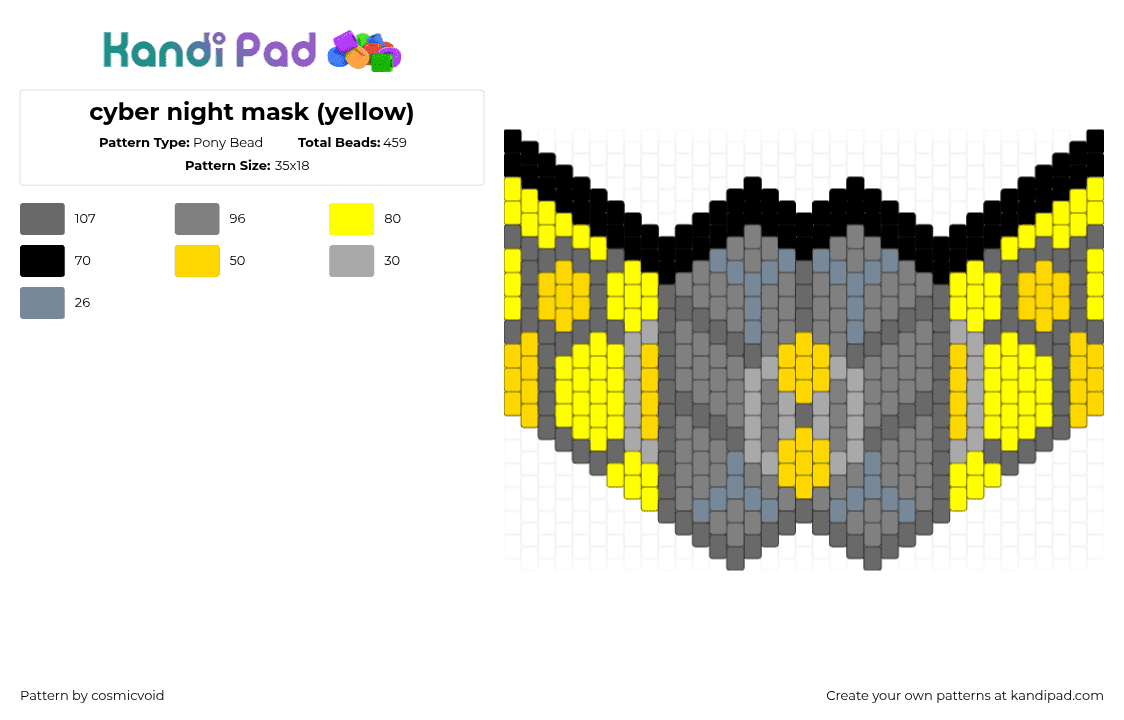 cyber night mask (yellow) - Pony Bead Pattern by cosmicvoid on Kandi Pad - 