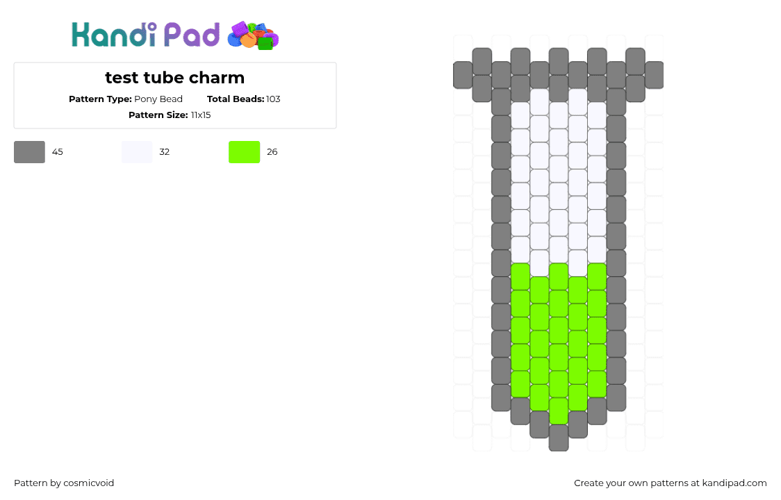 test tube charm - Pony Bead Pattern by cosmicvoid on Kandi Pad - gray,green