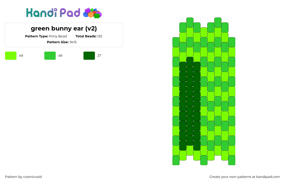 green bunny ear (v2) - Pony Bead Pattern by cosmicvoid on Kandi Pad - green