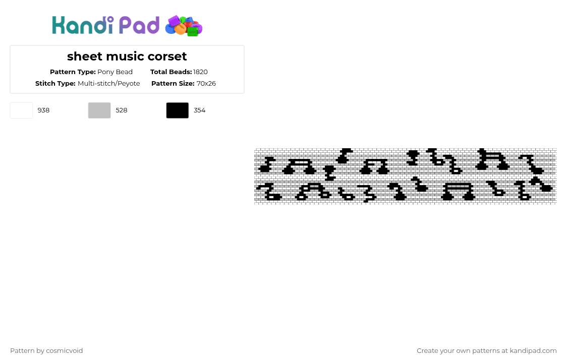 sheet music corset - Pony Bead Pattern by cosmicvoid on Kandi Pad - white,beige