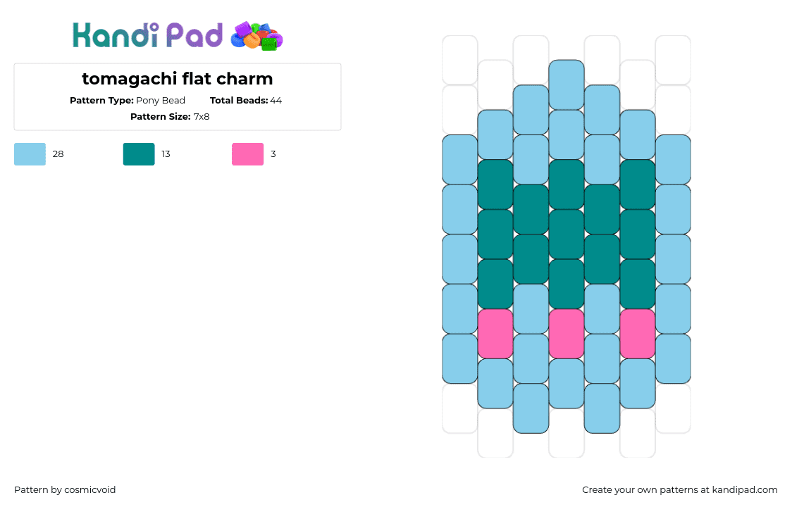 tomagachi flat charm - Pony Bead Pattern by cosmicvoid on Kandi Pad - tamagotchi,retro,children,toy,video game,classic,teal,light blue