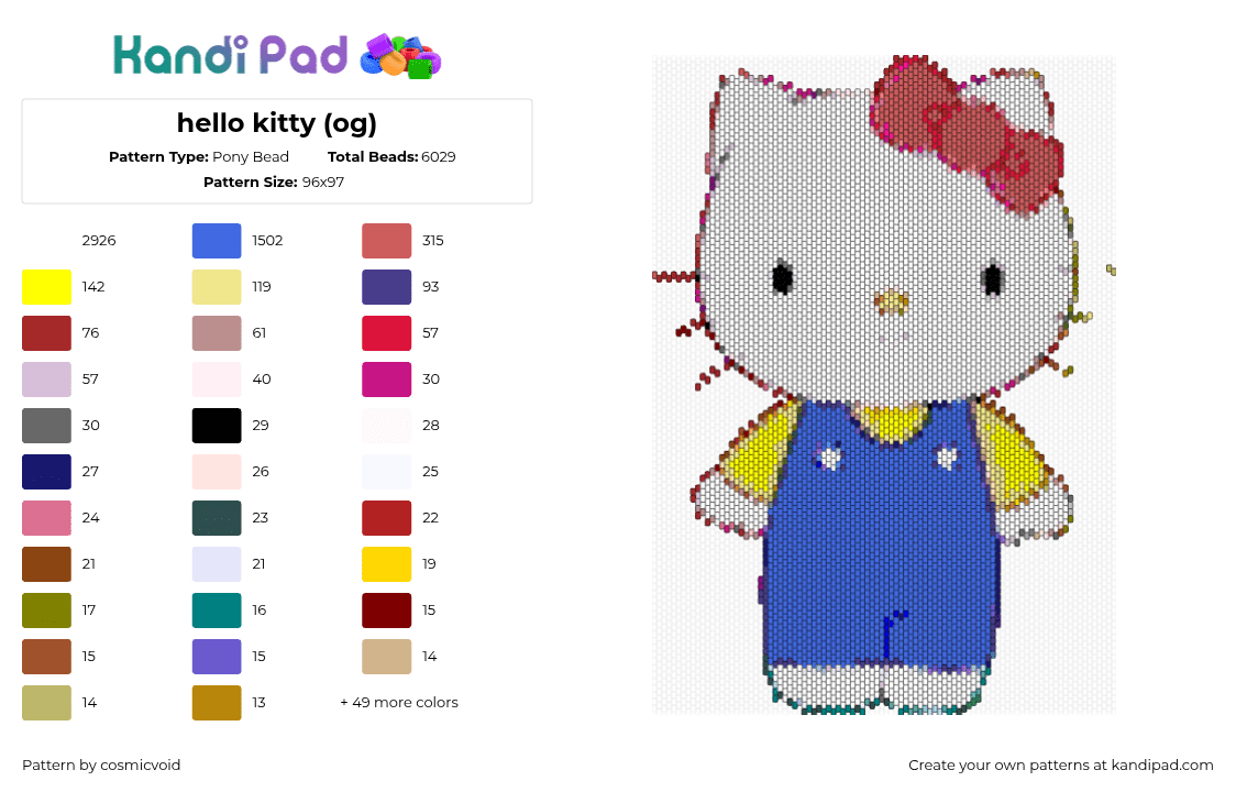 hello kitty (og) - Pony Bead Pattern by cosmicvoid on Kandi Pad - 