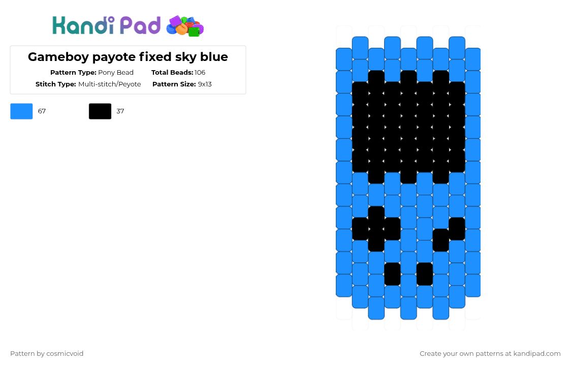 Gameboy payote fixed sky blue - Pony Bead Pattern by cosmicvoid on Kandi Pad - black, light blue