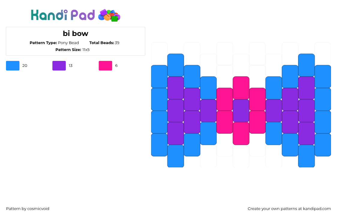 bi bow - Pony Bead Pattern by cosmicvoid on Kandi Pad - purple,light blue